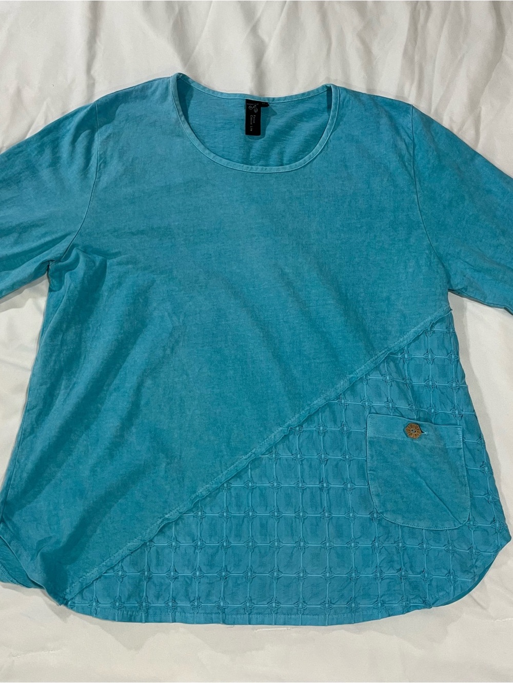 Focus Casual Life Tunic Top Womens XL Blue Seam Scoop Neck Boho Langelook Casual
